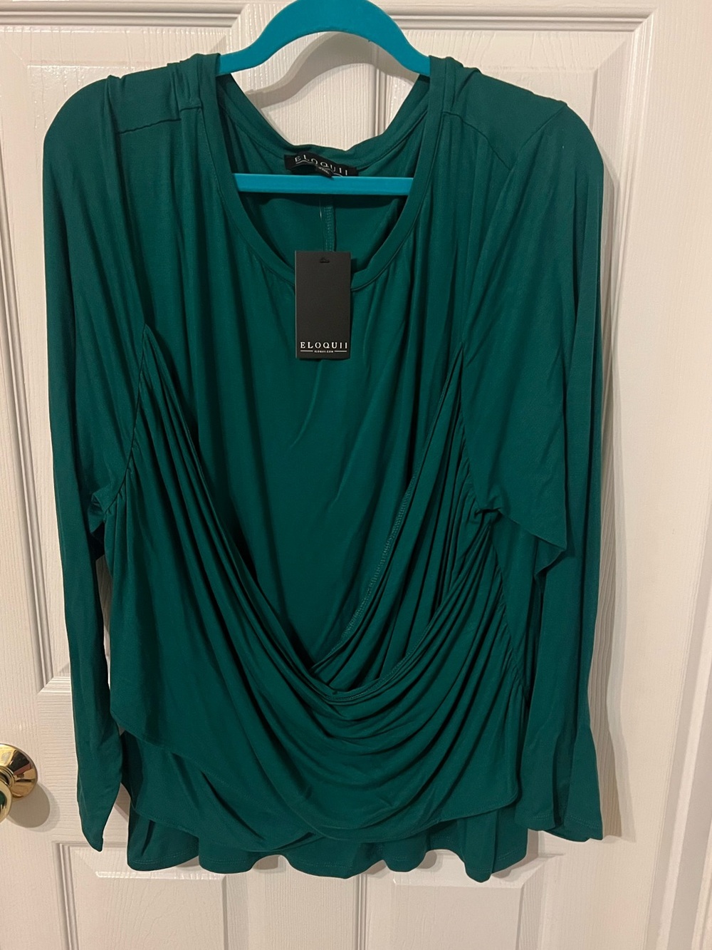Eloquii Teal-Green Draped Long Sleeve Blouse